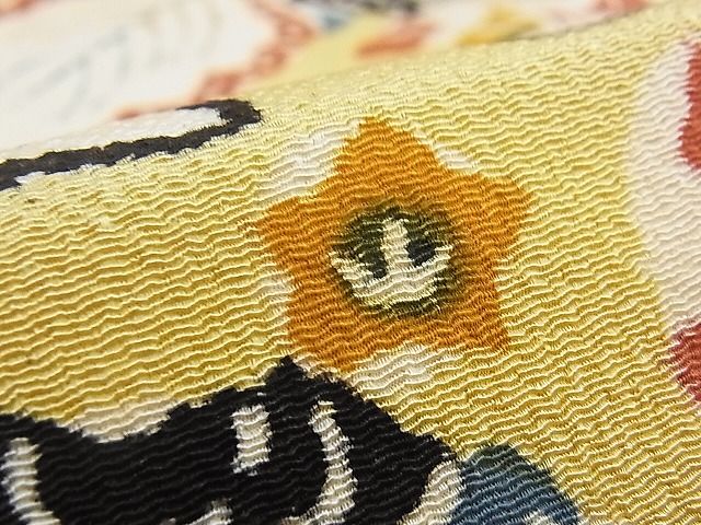 平和屋本店■極上 人間国宝 芹沢圭介 型絵染 九寸名古屋帯 桐牡丹文 鬼しぼ縮緬 落款有り 正絹 逸品 未使用 KAAA10631kk4 - 平和屋