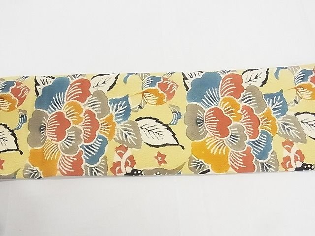 平和屋本店■極上 人間国宝 芹沢圭介 型絵染 九寸名古屋帯 桐牡丹文 鬼しぼ縮緬 落款有り 正絹 逸品 未使用 KAAA10631kk4 - 平和屋
