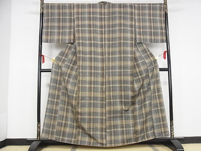 平和屋本店■極上 郡上紬 草木染 格子 正絹 逸品 未使用 KAAA1246kk4 - 平和屋