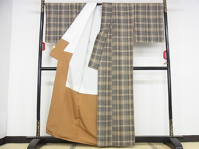 平和屋本店■極上 郡上紬 草木染 格子 正絹 逸品 未使用 KAAA1246kk4 - 平和屋
