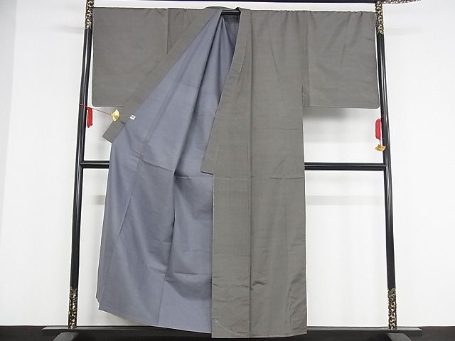平和屋本店■極上 男性 本場縞大島紬 アンサンブル 格子 黒橡色×江戸鼠色 証紙付き 正絹 逸品 未使用 KAAA1277kk4 - 平和屋