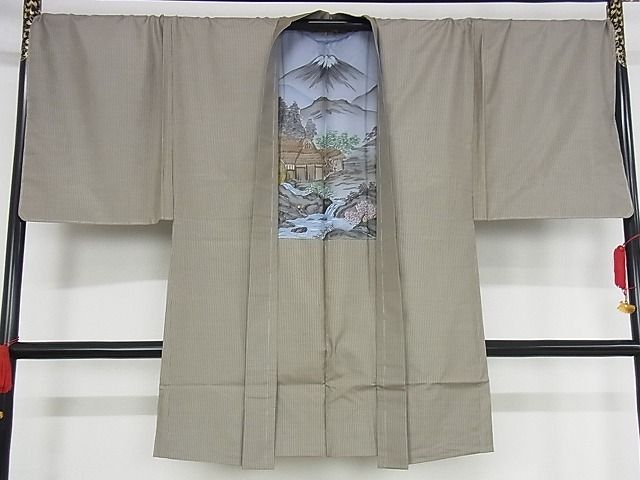 平和屋本店■極上 男性 本場縞大島紬 アンサンブル 格子 黒橡色×江戸鼠色 証紙付き 正絹 逸品 未使用 KAAA1277kk4 - 平和屋