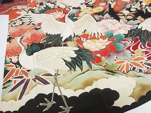 平和屋本店■極上 アンティーク 大正ロマン 振袖 刺繍 松竹梅飛鶴花文 金彩 正絹 逸品 KAAA1299kk4 - 平和屋