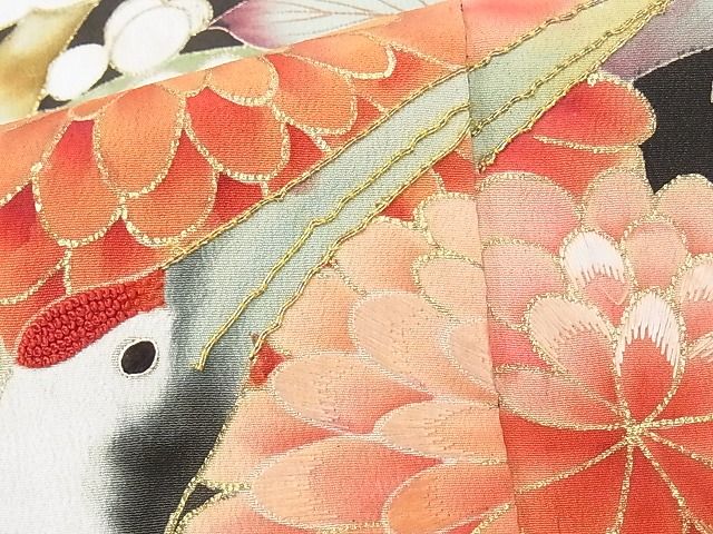 平和屋本店■極上 アンティーク 大正ロマン 振袖 刺繍 松竹梅飛鶴花文 金彩 正絹 逸品 KAAA1299kk4 - 平和屋