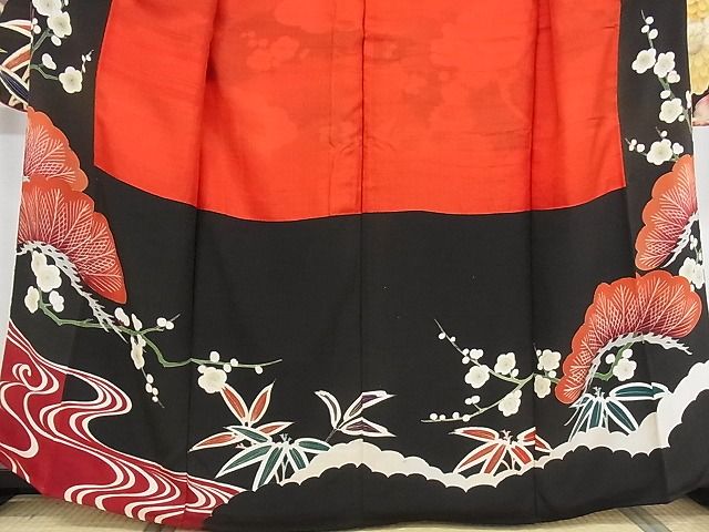 平和屋本店■極上 アンティーク 大正ロマン 振袖 刺繍 松竹梅飛鶴花文 金彩 正絹 逸品 KAAA1299kk4 - 平和屋