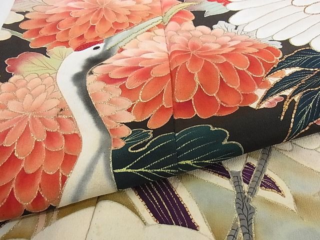 平和屋本店■極上 アンティーク 大正ロマン 振袖 刺繍 松竹梅飛鶴花文 金彩 正絹 逸品 KAAA1299kk4 - 平和屋