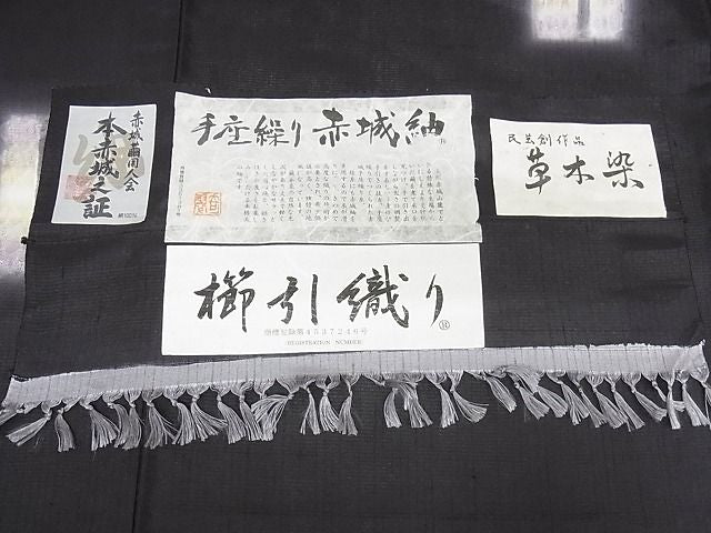 平和屋本店■極上 夏物 十日町 名門青柳謹製 奇翆工房 櫛引織 赤城紬 草木染 絞り 幾何学文様 証紙付き 正絹 逸品 KAAA1405kk4 - 平和屋