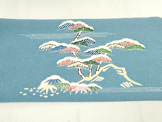 平和屋本店■極上 九寸名古屋帯 友禅 雪持ち 茶屋辻 松竹梅 銀河 浜ちりめん 反端付き 正絹 逸品 未使用 KAAA1527kk4 - 平和屋
