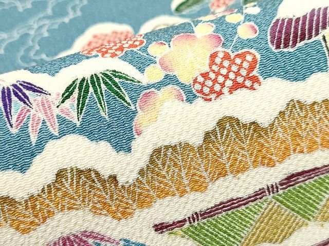 平和屋本店■極上 九寸名古屋帯 友禅 雪持ち 茶屋辻 松竹梅 銀河 浜ちりめん 反端付き 正絹 逸品 未使用 KAAA1527kk4 - 平和屋