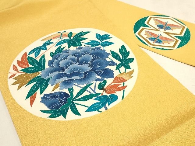 平和屋本店■極上 本加賀友禅作家 木村雨山 九寸名古屋帯 牡丹舞蝶文 鬼しぼ縮緬 正絹 逸品 未使用 KAAA1559kk4 - 平和屋