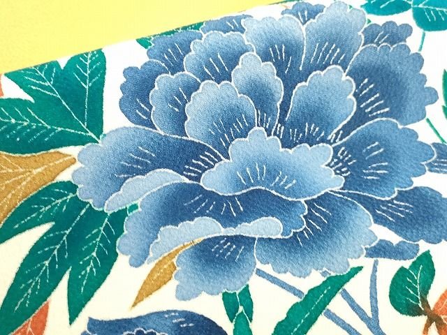 平和屋本店■極上 本加賀友禅作家 木村雨山 九寸名古屋帯 牡丹舞蝶文 鬼しぼ縮緬 正絹 逸品 未使用 KAAA1559kk4 - 平和屋