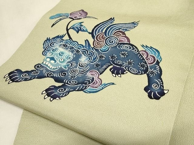 平和屋本店■最高級 城間栄順 本場琉球紅型 九寸名古屋帯 唐獅子 鬼しぼ縮緬 蒸栗色 正絹 逸品 KAAA1562kk4 - 平和屋