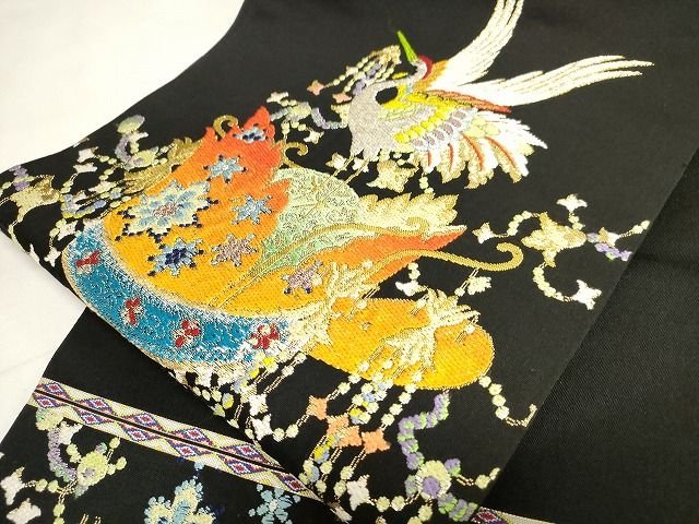 平和屋本店■最高級 龍村平蔵製 六通柄 本袋帯 千代乃冠錦 黒地 金銀糸 高島屋扱い 正絹 逸品 未使用 KAAA1568kk4 - 平和屋