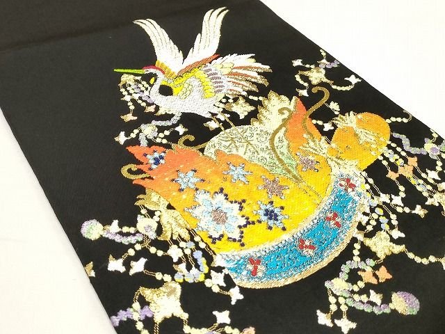 平和屋本店■最高級 龍村平蔵製 六通柄 本袋帯 千代乃冠錦 黒地 金銀糸 高島屋扱い 正絹 逸品 未使用 KAAA1568kk4 - 平和屋