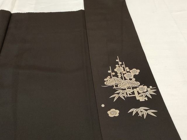 平和屋本店■極上 金彩友禅 卓越技能者・名工・和田光正 訪問着 松竹梅 暈し染め 鉄黒色地 正絹 逸品 KAAA1659kk4 - 平和屋
