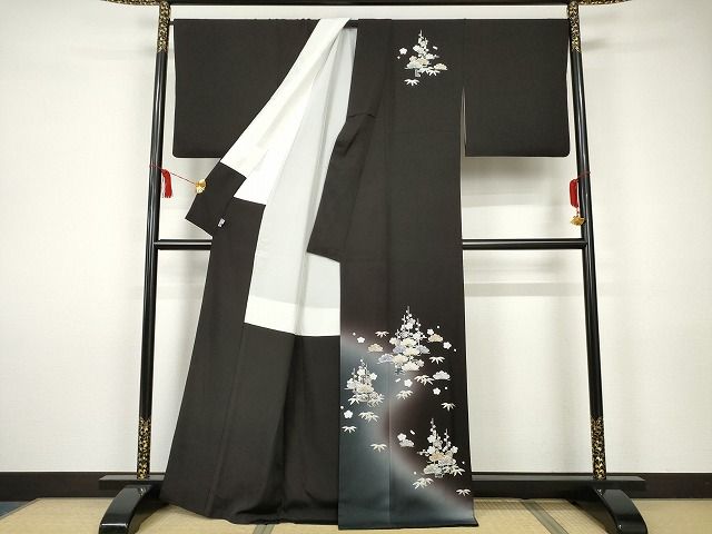 平和屋本店■極上 金彩友禅 卓越技能者・名工・和田光正 訪問着 松竹梅 暈し染め 鉄黒色地 正絹 逸品 KAAA1659kk4 - 平和屋