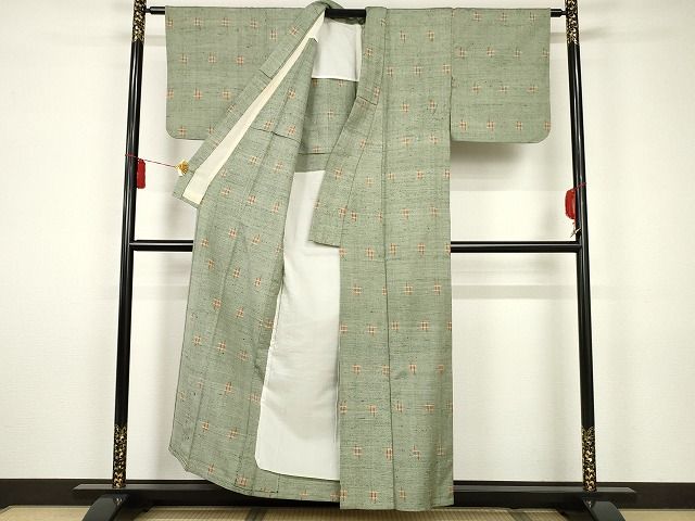 平和屋本店■希少 ざざんざ織 単衣 井桁絣 正絹 逸品 KAAA1662kk4 - 平和屋