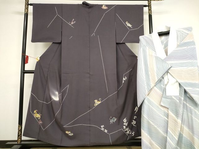 平和屋本店■希少 日本のお笑いタレント 俳優 画家 書家 片岡鶴太郎 訪問着・長襦袢 月の夜あなたを想う 黒橡色 逸品 KAAA1705kk4 - 平和屋
