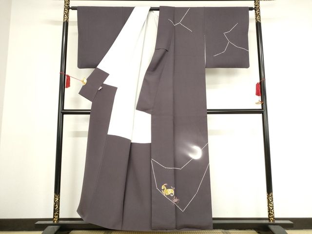 平和屋本店■希少 日本のお笑いタレント 俳優 画家 書家 片岡鶴太郎 訪問着・長襦袢 月の夜あなたを想う 黒橡色 逸品 KAAA1705kk4 - 平和屋
