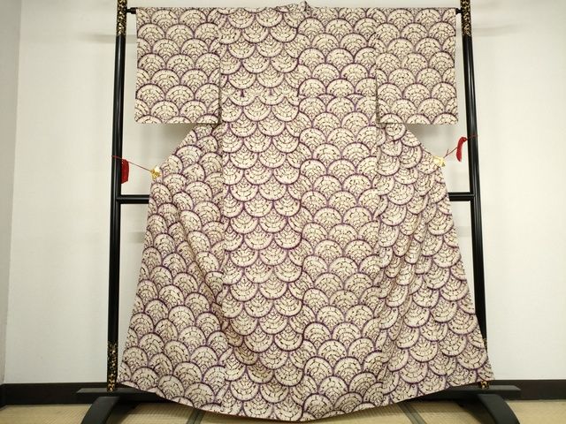 平和屋本店●極上 岩手の匠 草紫堂 南部絞り 紫根染 紬 青海波 正絹 逸品 KAAA1712kk4