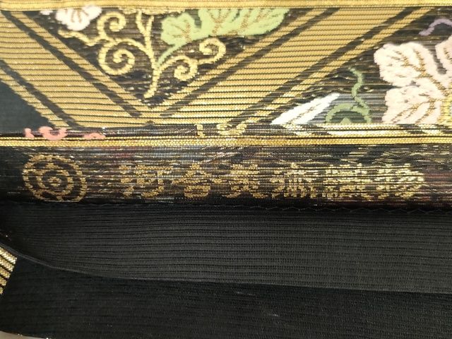 平和屋本店■極上 夏物 西陣 河合美術織物謹製 六通柄袋帯 唐織 花菱文 黒地 金糸 正絹 逸品 未使用 KAAA1735kk4 - 平和屋