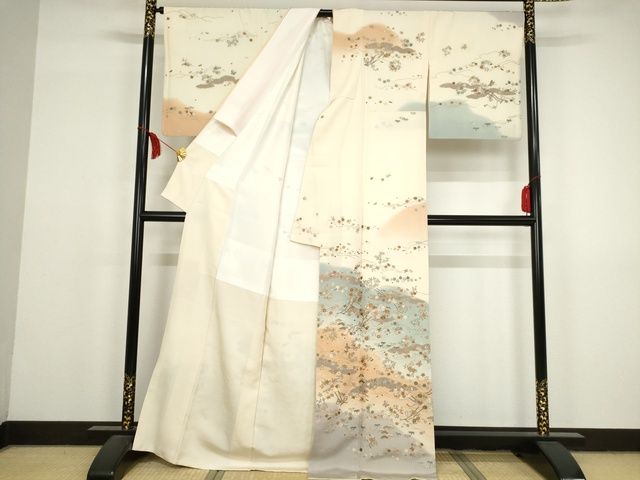 平和屋本店■極上 訪問着 刺繍 霞草花文 暈し染め 金糸 正絹 逸品 KAAA1752kk5 - 平和屋