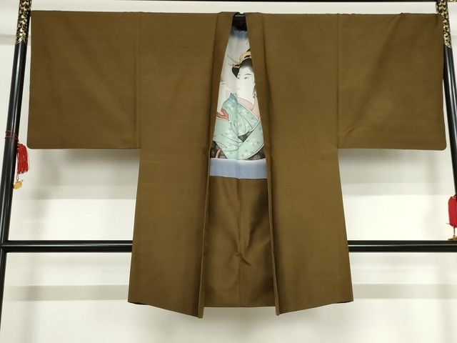 平和屋本店■極上 石川県指定無形文化財 牛首紬 白山工房 手織り 男性 アンサンブル 色無地 黒茶色 証紙付 正絹 逸品 KAAA1758kk5 - 平和屋