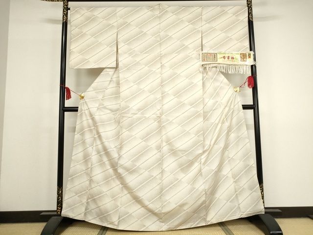 平和屋本店■極上 石川県指定無形文化財 牛首紬 白山工房 手織り 変わり斜縞 山口房子 証紙 やまと金ラベル 正絹 逸品 KAAA1763kk5 - 平和屋