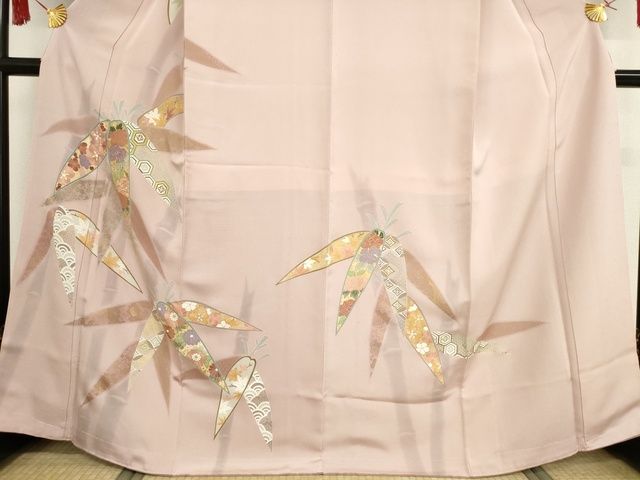 平和屋本店●極上 創業460年・千總 訪問着 駒刺繍 笹取吉祥花文 金彩 三越扱い 反端付き 洗柿色地 正絹 逸品 未使用CZAA3566s5