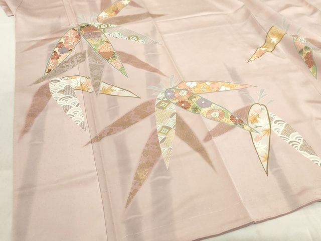 平和屋本店●極上 創業460年・千總 訪問着 駒刺繍 笹取吉祥花文 金彩 三越扱い 反端付き 洗柿色地 正絹 逸品 未使用CZAA3566s5