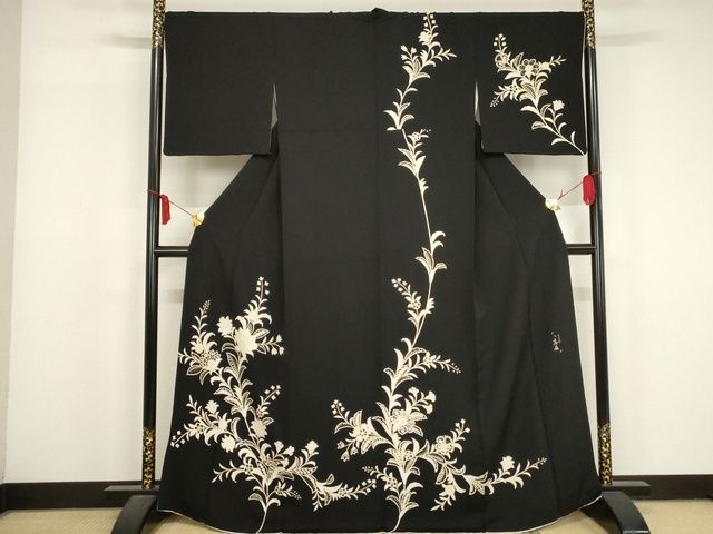 平和屋本店■極上 きもの志麻 岩下志麻ブランド 訪問着 更紗花文 黒地 金彩 逸品 KAAA1783kk5 - 平和屋