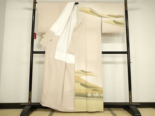 平和屋本店■極上 本加賀友禅作家 石田巳代治 訪問着 シルクロード ラクダ 砂漠 証紙付き 灰梅色地 逸品 KAAA1786kk5 - 平和屋