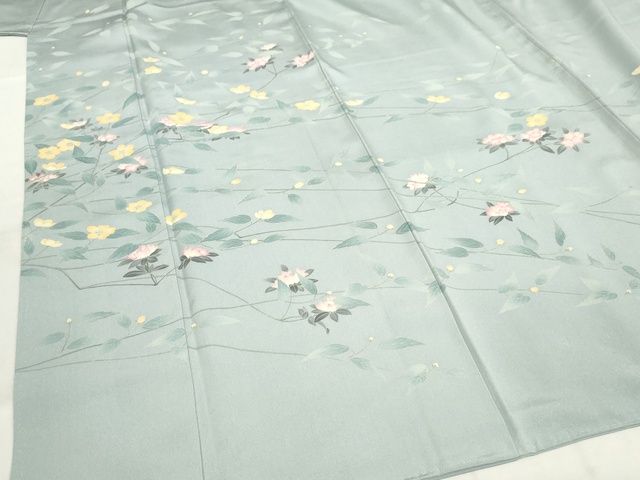 平和屋本店■極上 加賀友禅の巨匠 初代 由水十久 訪問着 枝花文 薄雲鼠色地 逸品 KAAA1787kk5 - 平和屋