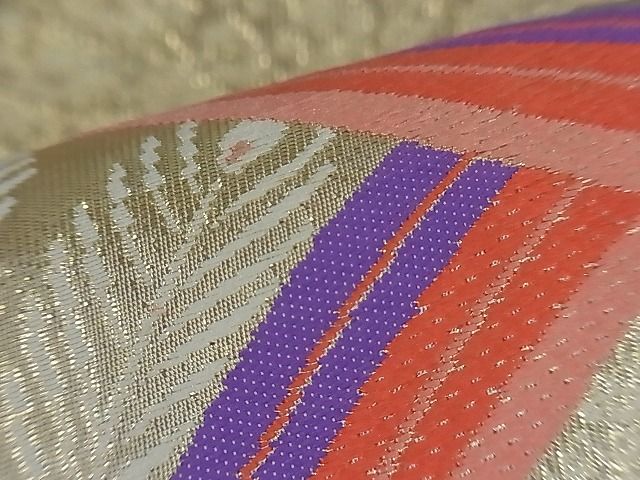 平和屋着物■六通柄袋帯 唐織 孔雀 銀糸 逸品 kb1361