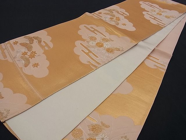 平和屋着物■六通柄袋帯 唐織 雲取りヱ霞秋草文 金銀糸 逸品 n-kg1443