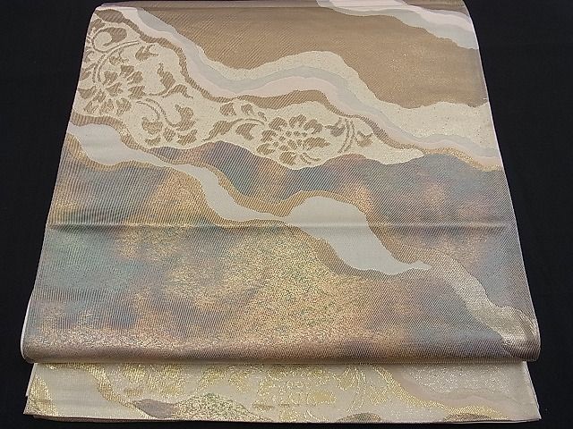 平和屋着物■六通柄袋帯 道長花文 金糸 逸品 n-kg1462
