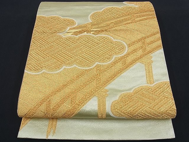 平和屋着物■六通柄袋帯 唐織 雲取り渡橋文 金糸 逸品 n-kg1502