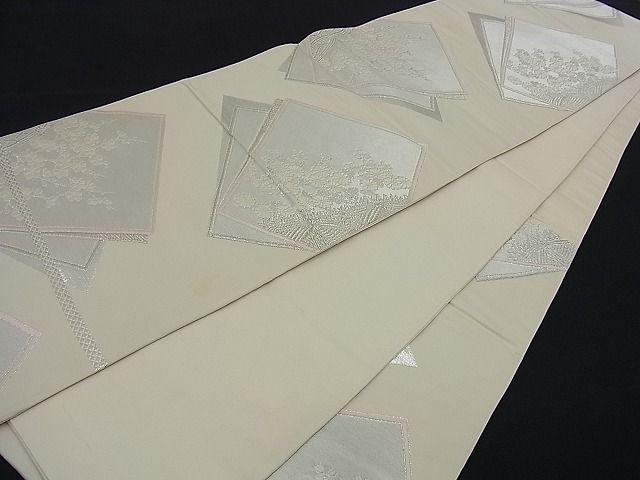 平和屋着物■六通柄袋帯 唐織 色紙重ね籬花文 銀糸 関西仕立て 逸品 n-kg1580