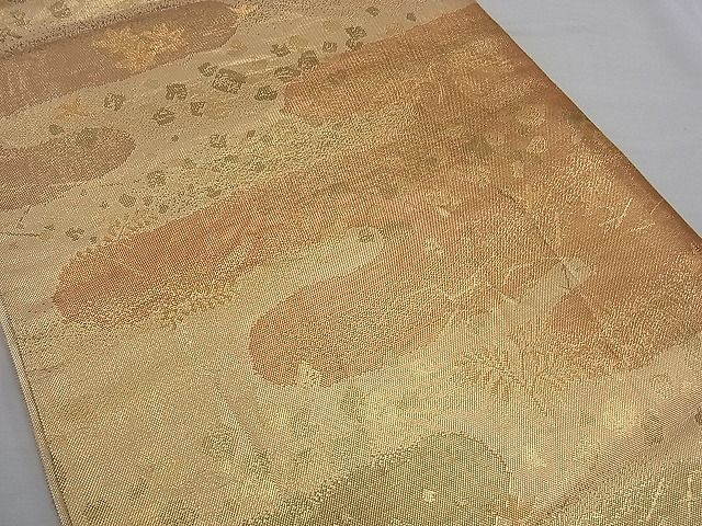 平和屋着物■佐賀錦 六通柄袋帯 ヱ霞吹き寄せ箔散らし 金糸 逸品 n-kg2479