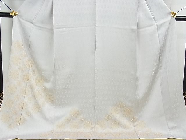 平和屋本店▽極上 訪問着 単衣 駒刺繍 宝相華 月白色地 金彩 逸品 DZAA0475kh4
