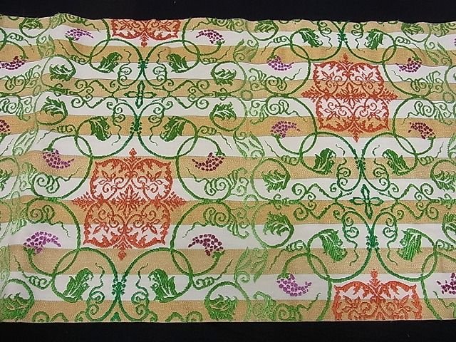 平和屋本店■最高級 龍村平蔵製 本袋帯 間道手葡萄唐草 金糸 逸品 kh142 - 平和屋