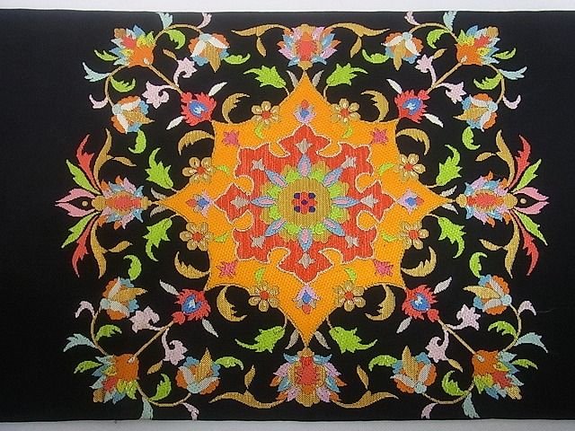 平和屋本店■極上 龍村平蔵製 六通柄 本袋帯 タイ八稜華文錦 黒地 金糸 逸品 kh354 - 平和屋