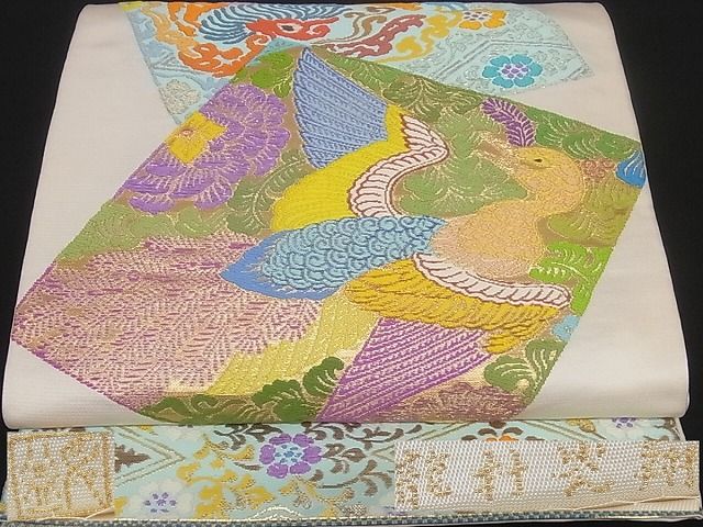 平和屋本店●極上 二代目・龍村平蔵 龍村光翔 六通柄 本袋帯 獅鳳色紙 金糸 正絹 逸品 kk313