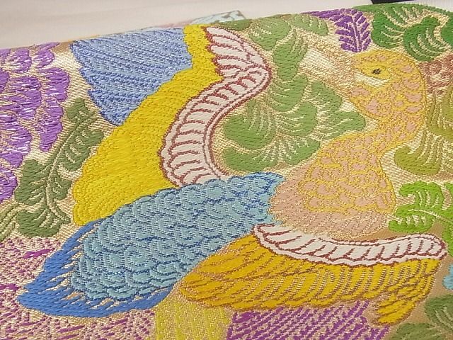 平和屋本店●極上 二代目・龍村平蔵 龍村光翔 六通柄 本袋帯 獅鳳色紙 金糸 正絹 逸品 kk313