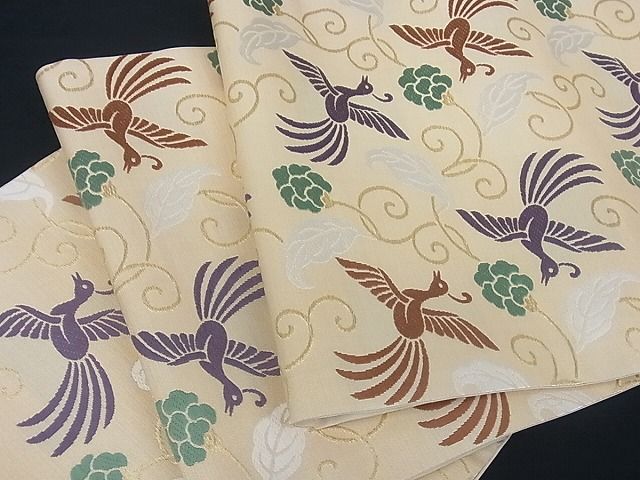 平和屋本店●極上 俵屋 人間国宝 喜多川平朗 有職織物 六通柄袋帯 鳳凰文 金糸 正絹 逸品 kk589