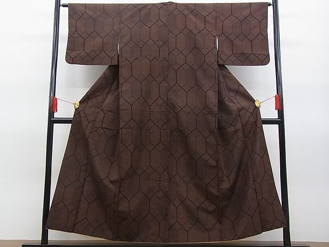 平和屋着物■上質な紬 亀甲文 逸品 n-kv0854