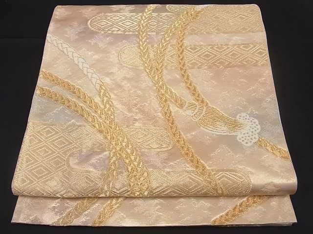 平和屋着物■六通柄袋帯 霞紐文 金糸 逸品 ma2156