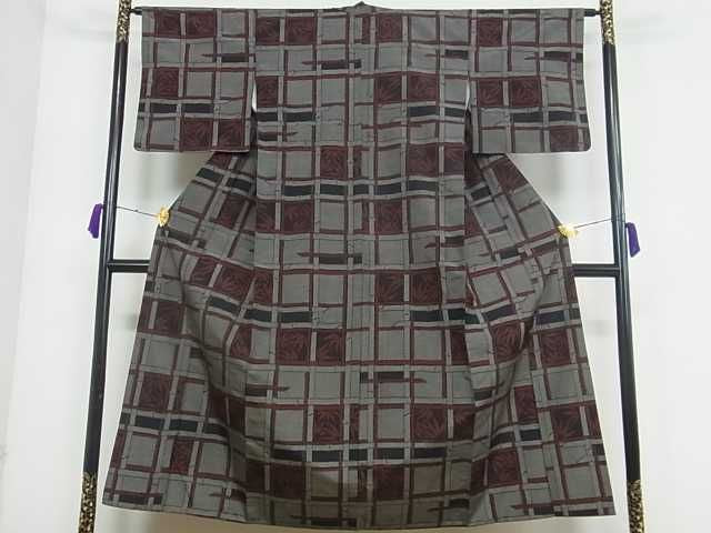 平和屋着物■上質な紬 変わり格子笹文 逸品 ma2455