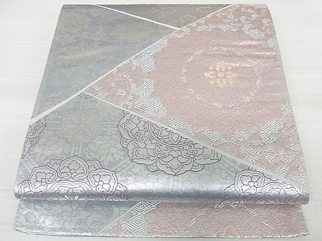 平和屋着物■六通柄袋帯 正倉院花文 切嵌文様 銀糸 逸品 ma2878