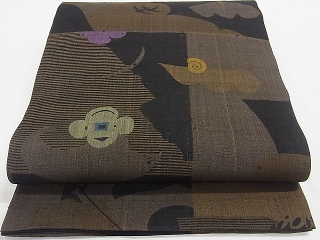 平和屋本店■極上 Maru Factory 丸山正 全通柄袋帯 紬地 幾何学人物文 正絹 逸品 未使用 KAAA10599kk4 - 平和屋